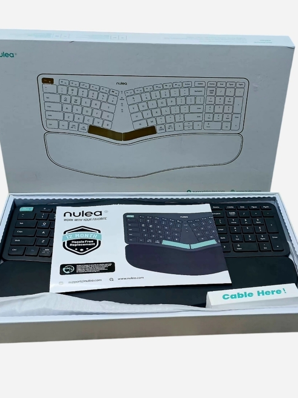 Nulea Ergonomic Split Keyboard in Black with Teal Accents